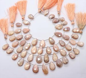 Piedras Preciosas de Piedra Lunar Melocotón Natural Recubiertas, Facetadas, en Forma de Pera, Briolette, 10x16 MM, Cuentas de Piedra Lunar Recubiertas en Forma de Pera de 8 Pulgadas para Joyería - Product Image 3