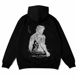 Sweat à capuche noir vieilli pour homme, coupe oversize en molleton de coton avec citations motivantes - Product Image 3