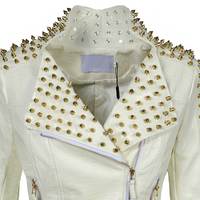 Veste en cuir pour femme de qualité supérieure, style punk rock star, heavy metal, cloutée, avec ceinture assortie, veste gothique à étiquette privée