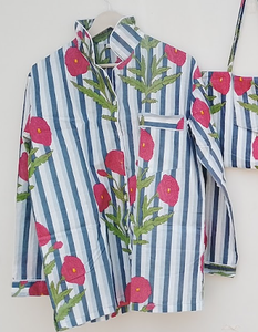 Traje de noche con bolsa de algodón estampado suave camisa estética de mujer pijama suave verano/invierno traje de baño 100% conjunto de pijama de algodón - Product Image 1