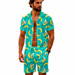 AL SAWAN INTERNATIONAL Herren Tierdruck Kurzarm-Hemd und Shorts Set mit Umlegekragen, Sommer-Freizeitkleidung, Atmungsaktiv, Luftschicht-Design - Product Image 1