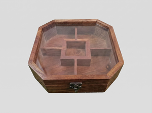 Boîte à épices hexagonale en bois avec couvercle transparent, organisateur de masala, conteneur de rangement pour épices de cuisine, boîte de rangement pour fruits secs, décorative - Product Image 6