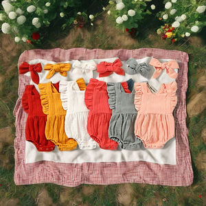 Newborn Cute Infant Baby Girl <b>Romper</b> <b>Knitted</b> Anti-Wrinkle Washable YKK Snap Button Closure Casual Summer Bamboo Spandex - Product Image 5