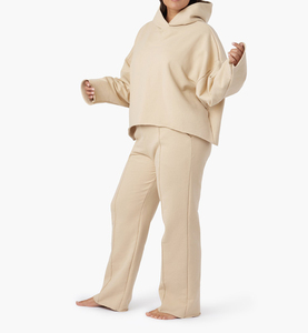 Haut à capuche court oversize pour femme, pull d'hiver à manches longues avec bords bruts, sweat-shirt court à capuche - Product Image 2