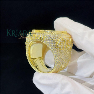 Men's Yellow 925 Silver <b>Gold</b> Plated Lab Grown Diamond <b>Ring</b> Round Brilliant Cut Hiphop Style Luxury <b>Cocktail</b> <b>Ring</b> Gift - Product Image 3