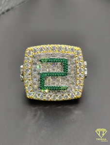 Luxury Number 2 Moissanite Diamond <b>Ring</b> Gold Plated Hip Hop <b>Statement</b> Jewelry For Men And Women - Product Image 1