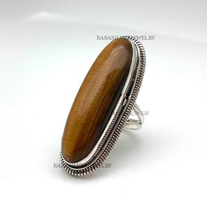 แหวนหินตาเสือธรรมชาติ ทำมือ เงินแท้ 925 แหวนพลอยสำหรับเธอ - Product Image 2