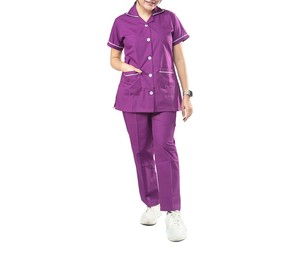 Women's <b>Purple</b> <b>Scrub</b> Set Cotton Polyester Knitted Hospital Uniforms with Needle Detection and Pants Included - Product Image 1