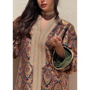 Vintage-cut Brocade Kaftan Inspired Ancestral Silhouettes The Most Couture Allure <b>Crafted</b> <b>Light</b> Gold Silk Brocade With Floral - Product Image 6