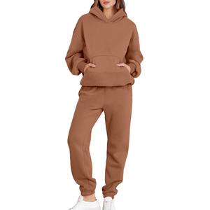 Ensemble de survêtement d'hiver pour femmes, 100% coton, style streetwear, doublure en polaire, 2 pièces, haute qualité, confortable, en solde - Product Image 1