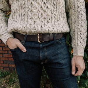 Ceinture décontractée pour homme en cuir véritable, cuir de vache, couleur unie, boucle rectangulaire en cuivre, durable, à porter au quotidien - Product Image 2
