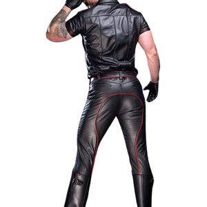 Pantalones de Uniforme Formales con Ribete de Cuero Premium, Ribete Rojo, Ecológicos e Impermeables para un Look Elegante y a la Moda - Product Image 4