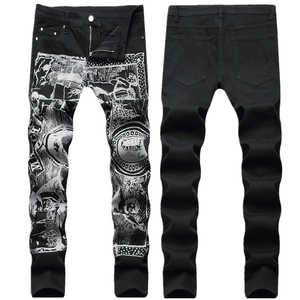 Pantalones Vaqueros con Estampado Gráfico, Corte Holgado, Diseño Personalizado, Lavado Vintage, Estilo Barrel, Rectos, Streetwear, Hip Hop, Y2K - Product Image 1