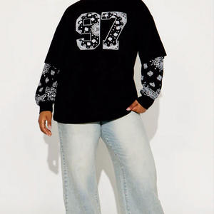 Maillot de football américain oversize imprimé bandana pour femme, manches longues, coupe ample, style streetwear décontracté, vente en gros OEM pour les États-Unis - Product Image 4