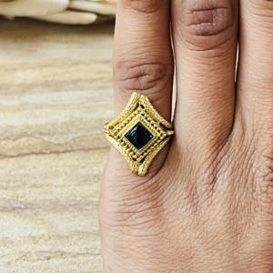 Hot Selling Tribal Motif Ethnic Brass <b>Ring</b> 18k Gold Plated Black Onyx Vintage <b>Ring</b> Geometric <b>Statement</b> Ornate Wholesale <b>Ring</b> - Product Image 2