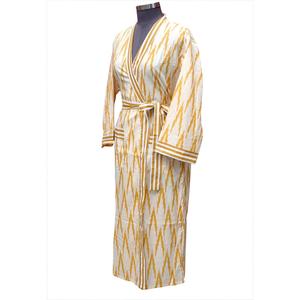 Kimono à imprimé floral peint à la main, 100% coton, col en V, fermeture à ceinture, robe longue, poche, vêtements décontractés pour la maison, été, hiver, printemps - Product Image 2
