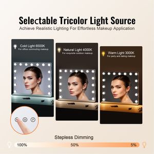 Specchio LED Hollywood per Trucco con Ingrandimento 5X Rimovibile, 15 Lampadine Dimmerabili e 3 Modalità di Illuminazione a Colori - Product Image 2