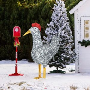 Gallo di Natale Pre-Illuminato da 60 cm, Decorazione Esterna Resistente alle Intemperie, 50 Luci LED, Peluche Bianco, Decorazione per la Casa - Product Image 6
