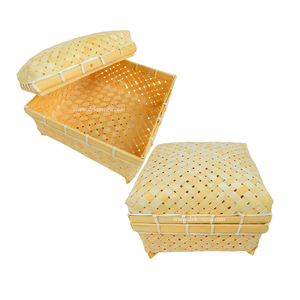 Cesta de Almacenamiento Tejida a Mano de Bambú Tradicional con Tapa, Organizador Artesanal Natural para Decoración del Hogar y Almacenamiento de Alimentos - Product Image 1
