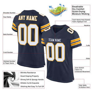 Camiseta de Fútbol Americano Personalizada Unisex Azul de Malla con Cuello en V, Manga Corta, Impresión por Transferencia de Calor, Mezcla de Poliéster/Algodón, Nombre del Equipo - Product Image 2