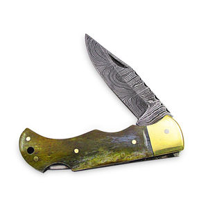 Couteau de poche pliant à double lame en acier Damas de haute qualité, fait main sur mesure, avec couteau de camping OEM en acier Damas - Product Image 1