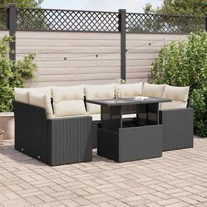 Ensemble de canapés de jardin modulaires en rotin PE noir, 7 pièces, meubles de jardin modulaires modernes - Product Image 1