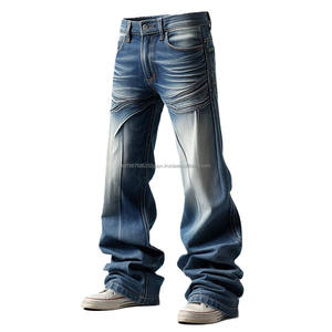 Jeans bleu indigo authentiques pour hommes, pantalons en denim tissés taille haute et moyenne personnalisés, styles uniques, garnitures exclusives, délavés, printemps et hiver - Product Image 5
