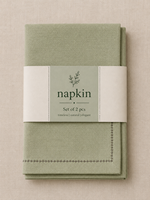 Serviette en lin de qualité supérieure |   Serviette de table vert sauge avec bordure contrastée en point de croix |   Serviette de table élégante