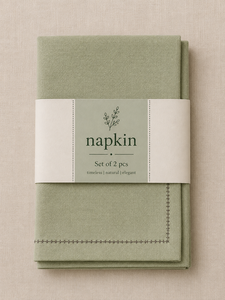 Serviette en lin de qualité supérieure |   Serviette de table vert sauge avec bordure contrastée en point de croix |   Serviette de table élégante - Product Image 4