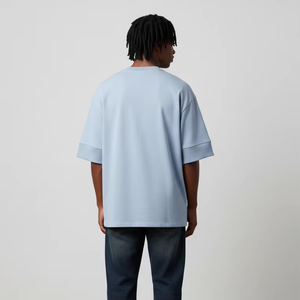 เสื้อยืดโอเวอร์ไซส์สีฟ้าสำหรับผู้ชาย ดีไซน์ใหม่ ทรงหลวม ไหล่ตก คอกลม สไตล์ลำลอง สตรีทแวร์ แขนสั้น ผ้าฝ้าย - Product Image 6
