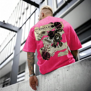 Mens Acid Wash Tshirt Oversized Vintage Graphic T-Shirts Cool Grunge <b>Rose</b> Floral Shirt Trendy Y2K Streetwear Tee <b>Tops</b> - Product Image 5