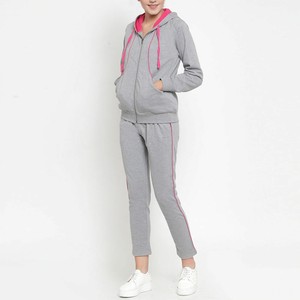 Ensemble de survêtement de maternité gris pour femme, à capuche, fermeture éclair, manches longues, couleur unie, décontracté, pour l'automne, avec accents roses, confortable, OEM - Product Image 1