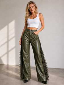 PU <b>Winter</b> Painted High Quality Women's Leather Pants Standard Fit <b>Trousers</b> - Product Image 3