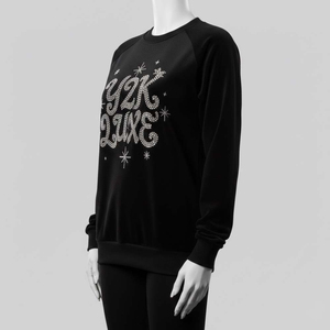 Custom Y2K Luxe Women Black <b>Velour</b> <b>Sweatshirt</b> Rhinestone Crystal Logo Pullover Heavyweight Streetwear Crewneck Winter 100% - Product Image 3