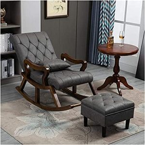 Brand Sheesham Handcrafted Wooden Rocking Chair <b>Cushioned</b> | with Back Support| Wooden Relaxing Chair with Ottoman <b>Stool</b> - Product Image 1
