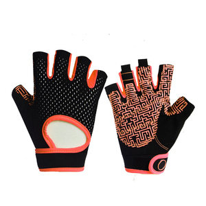 Half Finger Cycling <b>Gloves</b> Black <b>Red</b> Polyester Unisex Summer Riding <b>Gloves</b> Pull-On Closure - Product Image 6