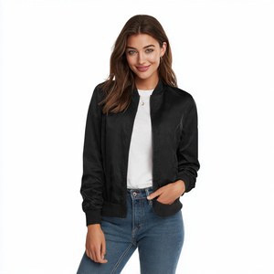 Chaqueta de satén con botones para mujer, 100% poliéster, estilo bomber, cuello redondo, chaqueta de satén con botones para mujer - Product Image 3