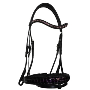 Bride de cheval en cuir noir véritable personnalisable large bande de nez Rhinestone bandeau de sourcils caractéristiques équestres durables Logo personnalisé rêne - Product Image 4