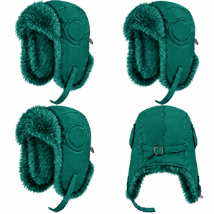 Gorro de esquí de invierno de cuero esmeralda con forro de piel sintética, gorro cálido a prueba de viento con protección para los oídos para adultos, uso en exteriores - Product Image 3