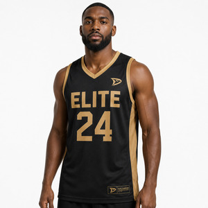 Camiseta de Baloncesto Elite Teamwear Negra y Dorada Sublimada con Cuello en V, Unisex para Adultos, Transpirable, 100% Poliéster, Ropa Deportiva - Product Image 2