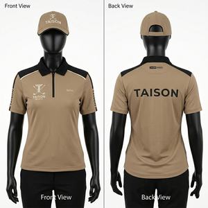 เสื้อโปโลทีมหญิงคุณภาพสูง 240 GSM ผ้าโพลีเอสเตอร์ระบายอากาศได้ดี สีเขียวอมฟ้า-เบจ บริเวณแผงไหล่ พร้อมสกรีนโลโก้ตามสั่ง - Product Image 4