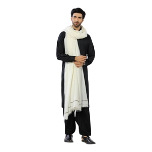 Men's <b>Black</b> Cotton Kurta <b>Pajama</b> <b>Set</b> With Cream Shawl Traditional Indian Pakistani Casual Wear 3 Piece Dress Regular Fit - Product Image 4