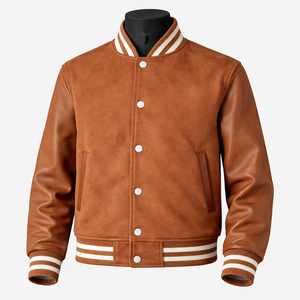 Chaqueta Universitaria de Cuero Personalizada, Chaqueta Letterman Marrón, Chaqueta de Béisbol con Botones a Presión, Proveedor Mayorista de Marca Privada OEM - Product Image 1