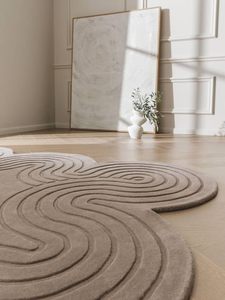 Tapis moderne en laine tuftée à la main avec motifs géométriques et bords courbes, pour salon, décoration intérieure, pique-nique, avec support en latex, cadeau de Nouvel An - Product Image 2