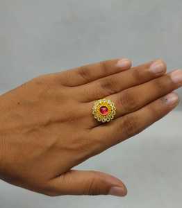 Luxury Pink Crystal Round <b>Statement</b> <b>Ring</b> Gold Plated Floral Cubic Zirconia Halo Designer Jewelry for Women Wholesale - Product Image 3