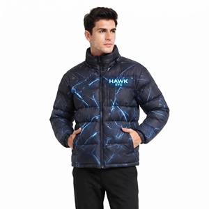 Veste matelassée pour homme, noire et bleue, imprimée par sublimation, col montant, fermeture éclair intégrale, coupe-vent, manteau d'hiver décontracté, coupe régulière - Product Image 4