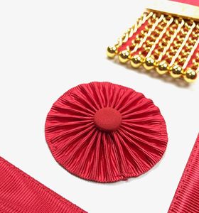 Masonic Scottish Rite Master Mason Apron <b>Red</b> Silk Square Shape Handmade with Gold Chains and Rosettes - Product Image 3