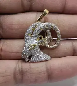 Pendentif Tête de Bélier Hip Hop Moissanite, Collier Zodiaque Bélier Sertie de Pierres, Plaqué Or, Breloque Horoscope Bling, Bijoux Zodiaque Personnalisés - Product Image 3