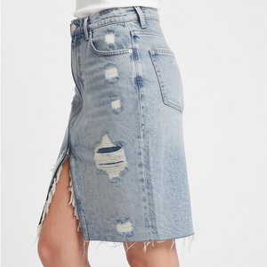 Jupe crayon en jean déchiré taille haute pour femme, longueur genou, décontractée, style streetwear confortable - Product Image 4
