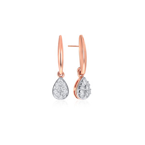Boucles d'oreilles en or rose de qualité supérieure en forme de poire avec grappe de pierres étincelantes et design élégant en forme de cerceau pour femmes, bijoux de mode - Product Image 2